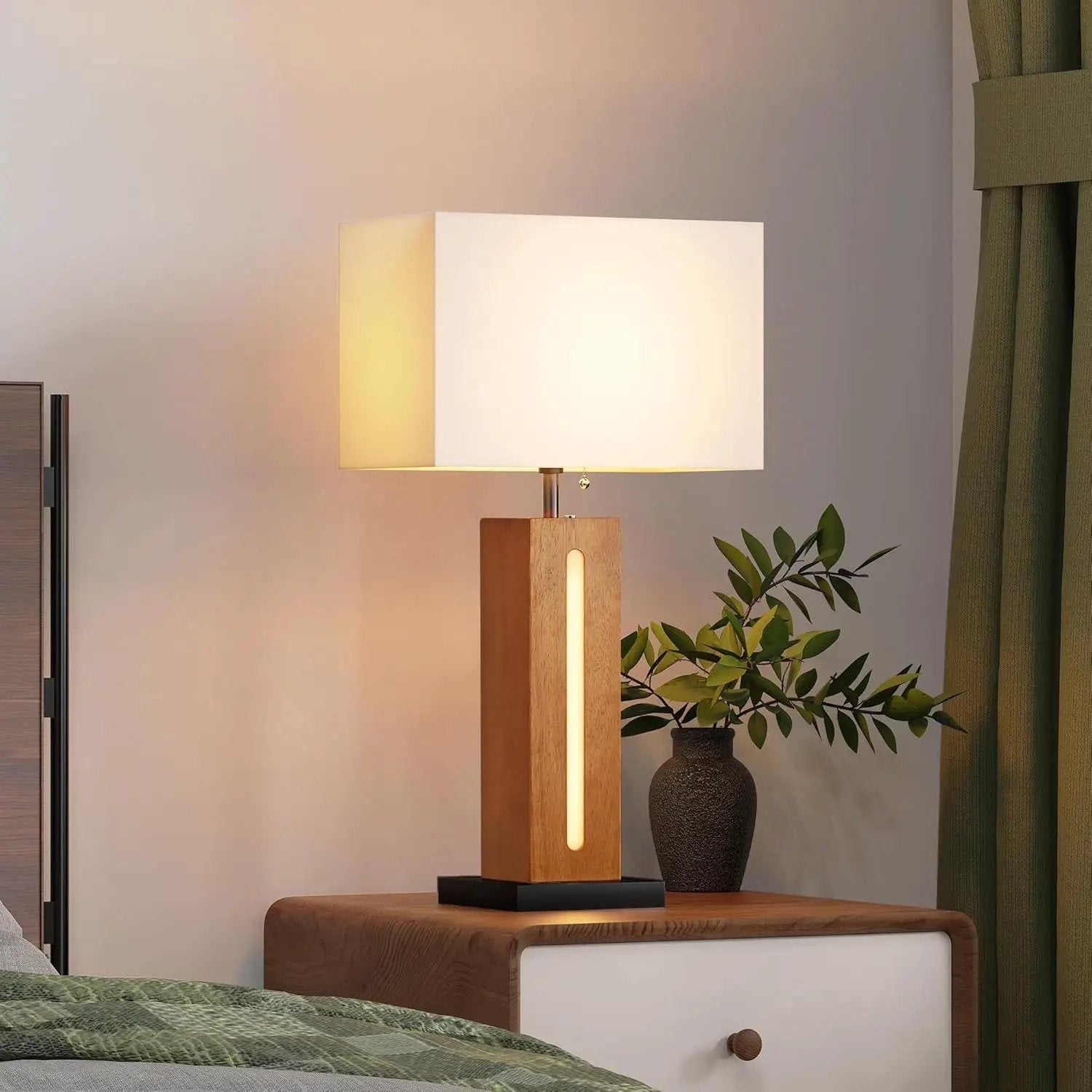 Table Lamps Set of 2, Modern Dimmable Bedside Lamps with Linen Shades by HouseOfZazla