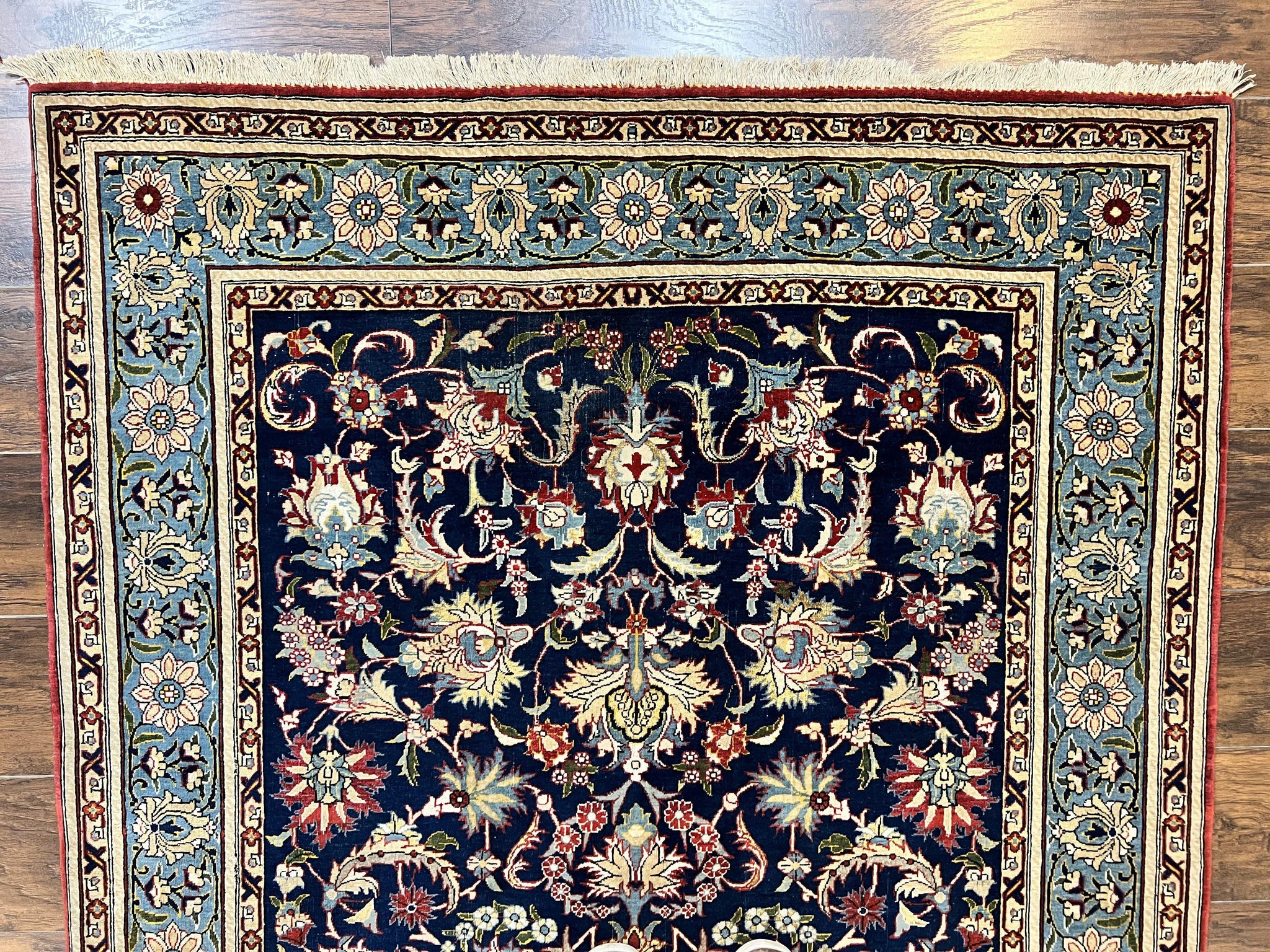Blue Persian Qum Rug 5x7, Very Fine and Wonderful Authentic Persian Carpet, Wool Hand Knotted Vintage Semi Antique Oriental Rug, Floral, Ghom Qom Rug by Jewel Rugs