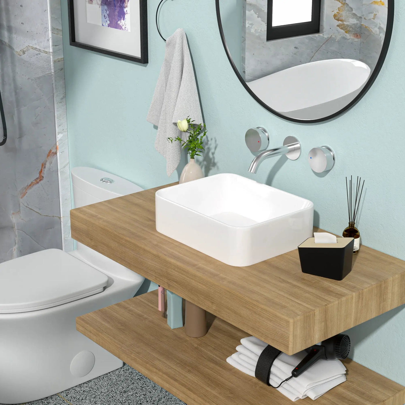 Modern European Design Ceramic Rectangular Vessel Bathroom Sink by HouseOfZazla