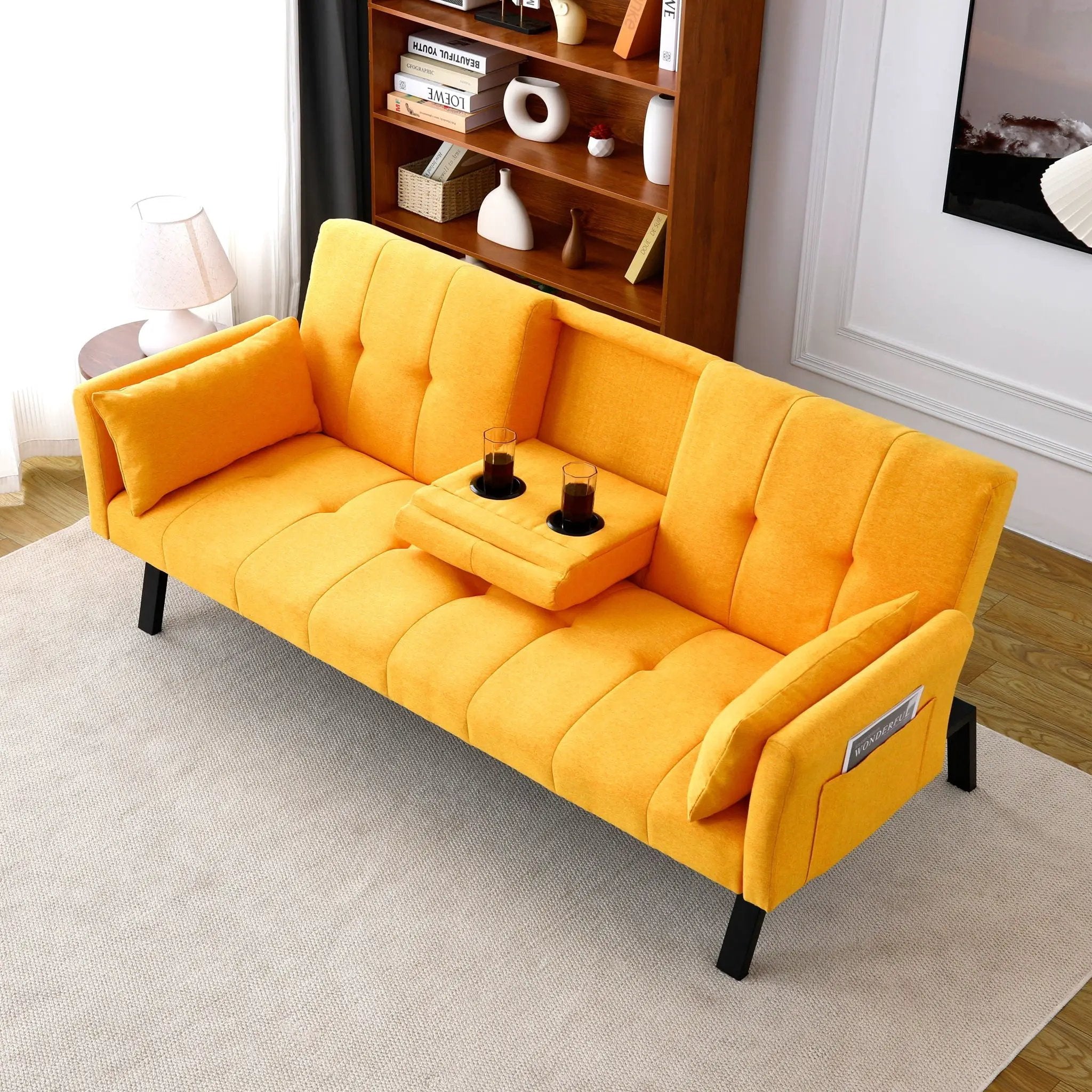 Sofa Bed With Foldable Design And Cup Holder by HouseOfZazla