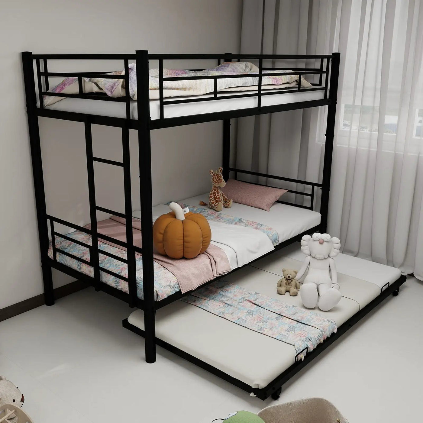 Metal Bunk Bed For Kids, Convertible Bedframe With Ladders & Guardrail by HouseOfZazla