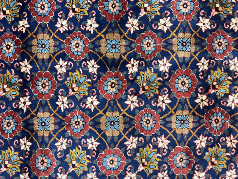 Persian Veramin Rug 7x11, Repeated Allover Pattern, Handmade Vintage Carpet, Navy Blue by Jewel Rugs