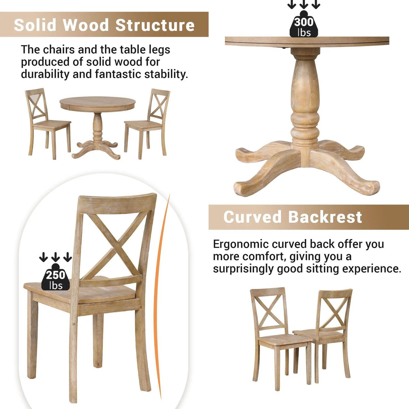 Modern Dining Table Set For 4, Round Table And 4 Kitchen Room Chairs, 5 Piece Kitchen Table Set For Dining Room, Dinette, Breakfast Nook by Unique Piece Furniture