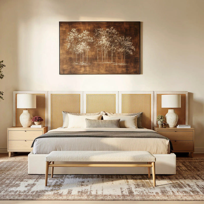 Capri Extended Headboard Cane Platform Bed, Antique by HouseOfZazla