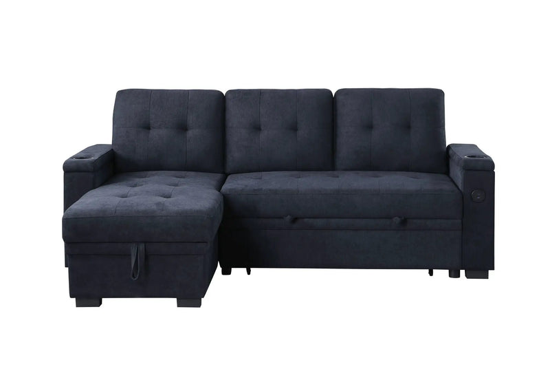 Ashlyn II - 84"W Woven Fabric Reversible Sleeper Sectional Sofa with Storage Chaise by HouseOfZazla