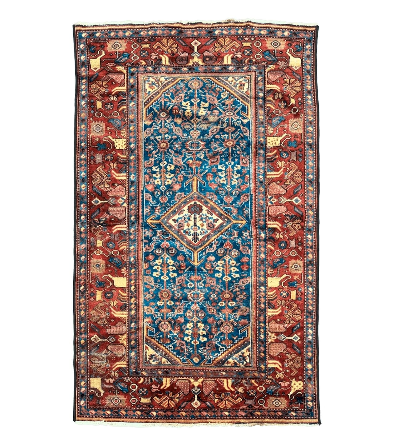 Antique Persian Rug 4x7, Blue and Red Malayer Carpet, Rare by Jewel Rugs