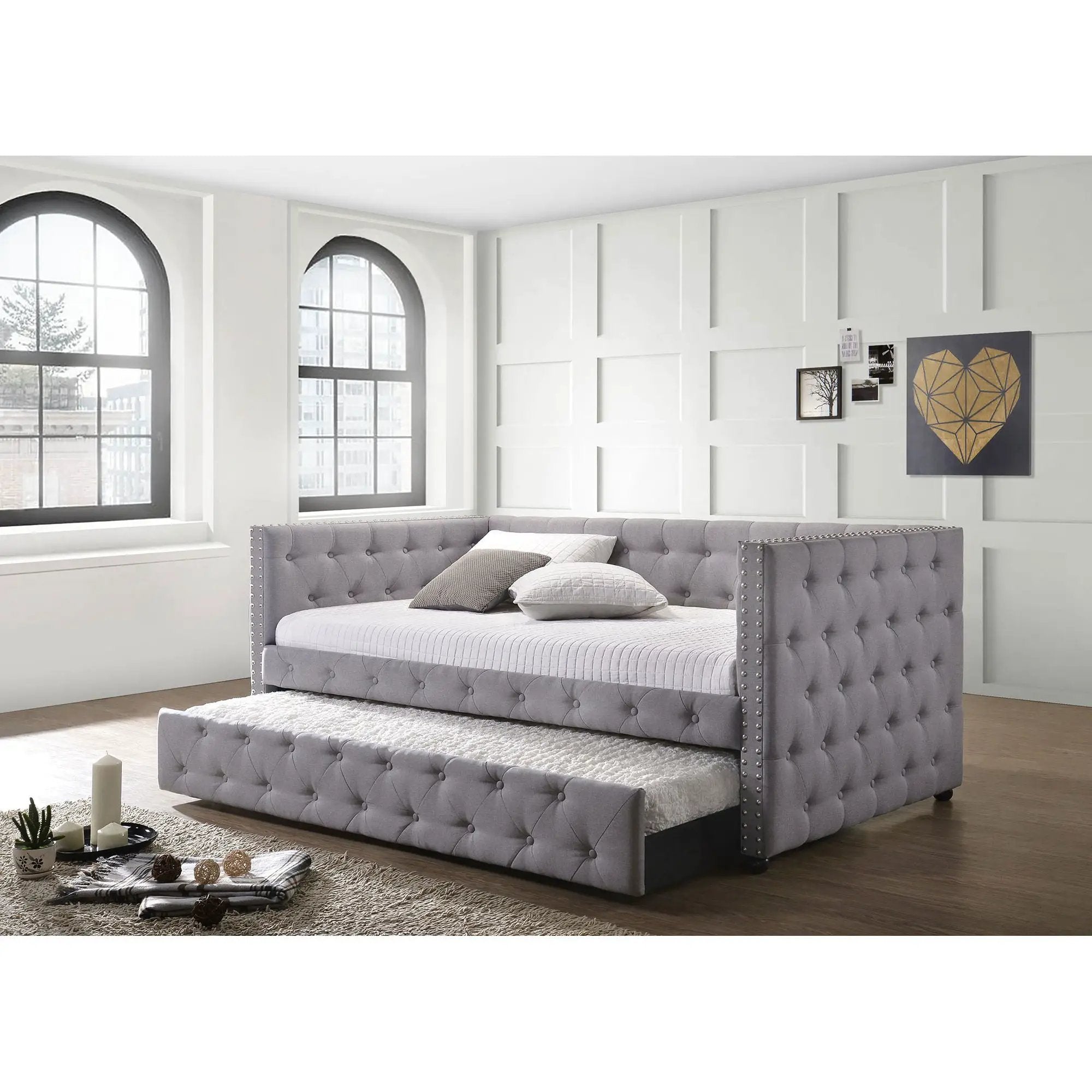 Cross - Upholstered Twin Daybed With Trundle - Gray by HouseOfZazla