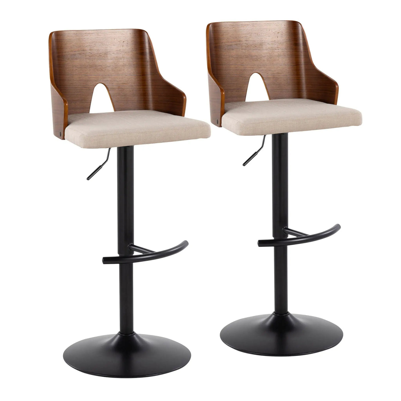 Ariana - Mid Century Modern Adjustable Barstool Stool With Swivel With Rounded T Footrest (Set of 2) by HouseOfZazla