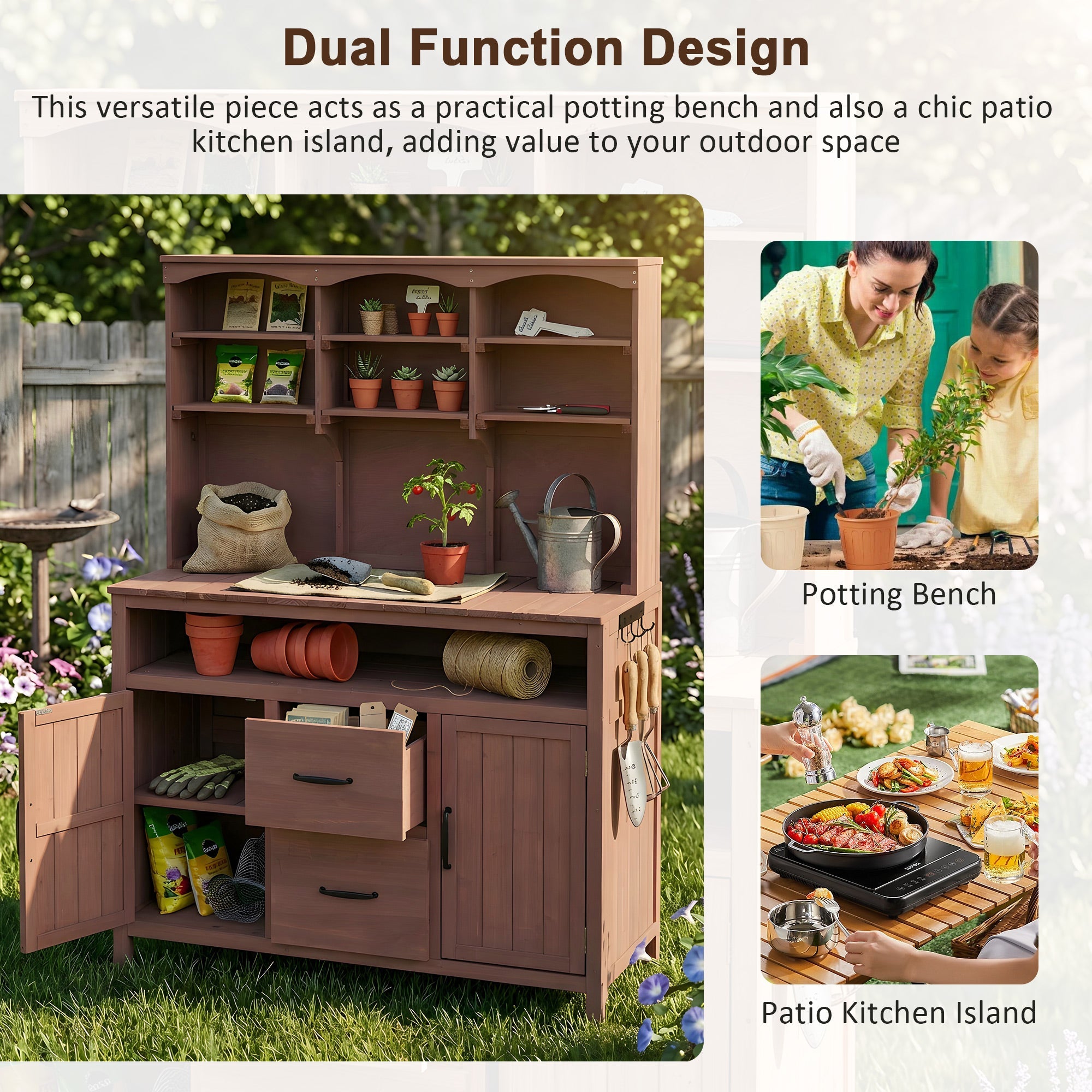 TOPMAX Large Fir Wood Potting Bench with Hutch and Storage by HouseOfZazla