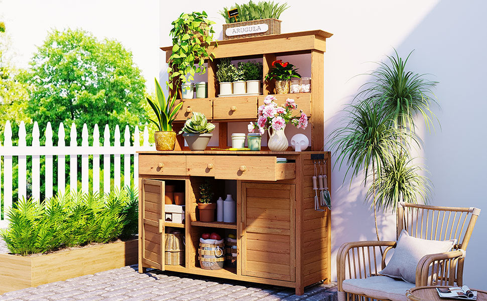 TOPMAX 65.7'' Tall Garden Potting Bench Table with Hutch by HouseOfZazla