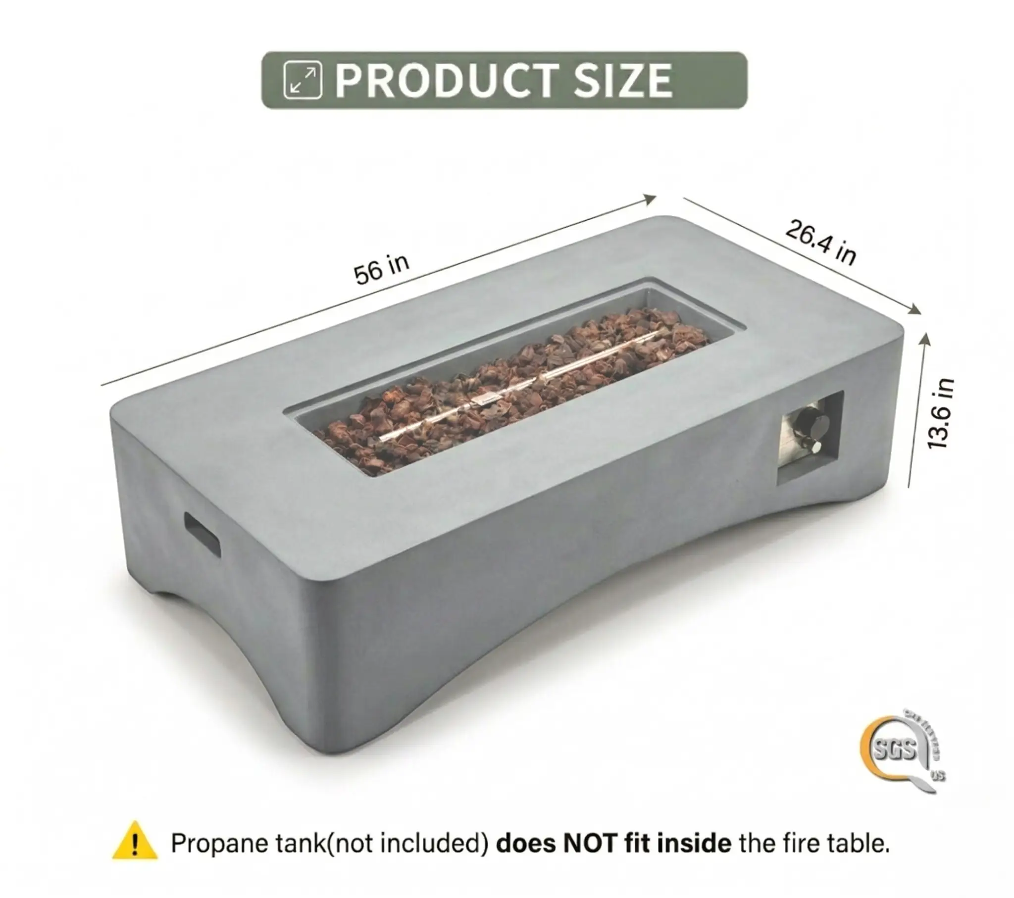 56' Propane Fire Pit Table - Rectangular Outdoor Gas Fire Pit by HouseOfZazla
