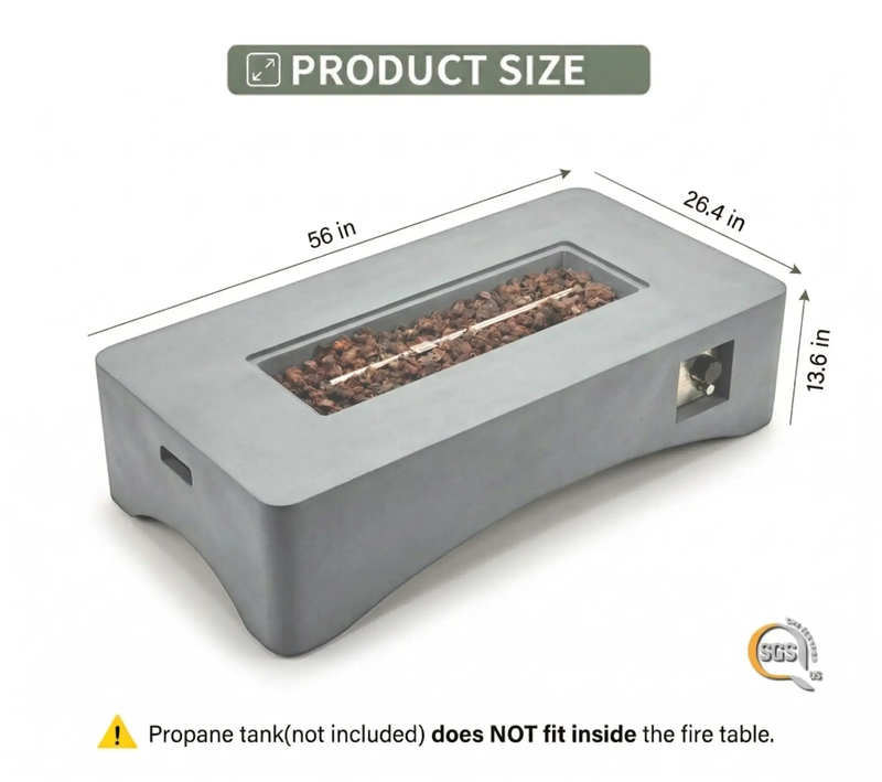 56' Propane Fire Pit Table - Rectangular Outdoor Gas Fire Pit by HouseOfZazla