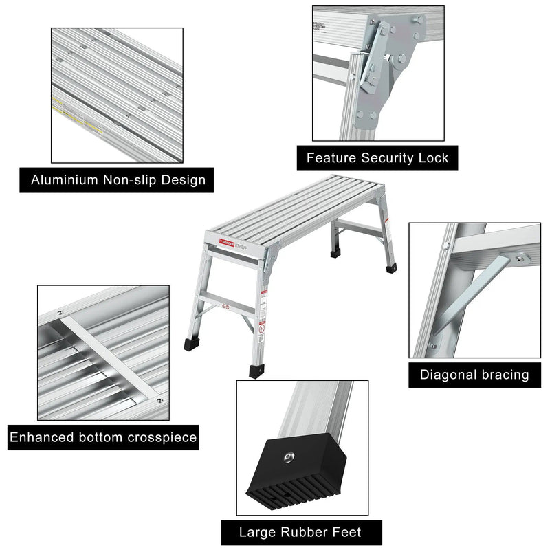 Work Platform Aluminum Portable Bench Folding Ladder Ansi Capacity 225 Lbs 40" - Gray by HouseOfZazla