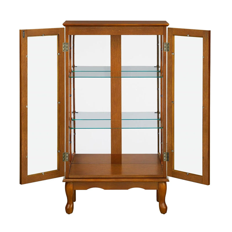 Curio Cabinet Lighted Curio Diapaly Cabinet With Adjustable Shelves And Mirrored Back Panel, Tempered Glass Doors (3 Tier), (E26 Light Bulb Not Included) by HouseOfZazla