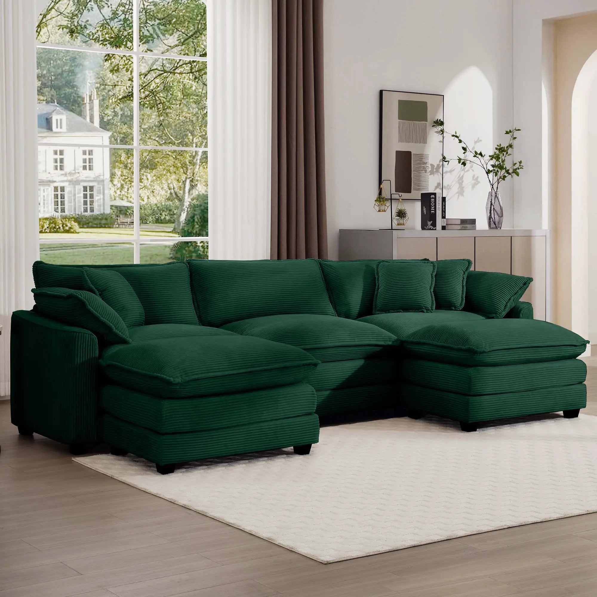 Modern Oversized Modular Cushion Sofa With Ottoman, Low Back, Deep Seating Sofa Set by Unique Piece Furniture