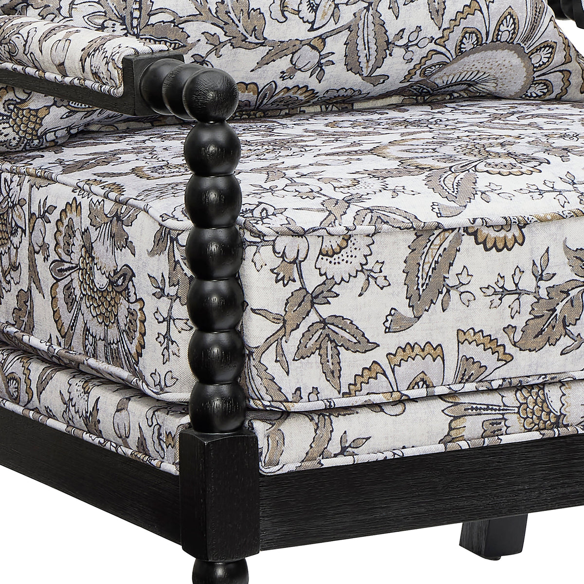 Belvoir Upholstered Spool Accent Chair with Turned Wood Frame - Floral, photo 5 of 8