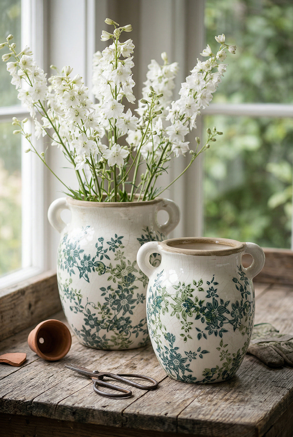 Floral Twin-Handle Vase with Wildflower Design - Ivory, photo 9 of 10