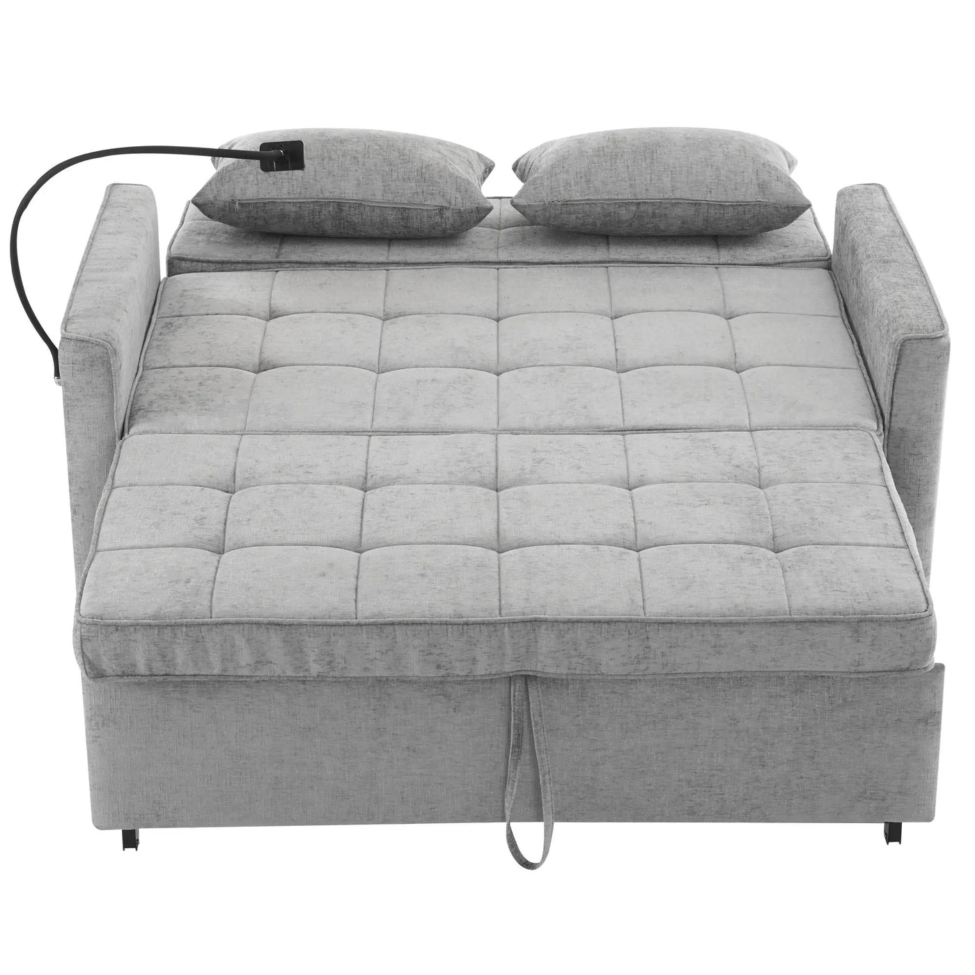 Pull-Out Sleeper Sofa With Reversible Backrest Cushion, Side Pockets, 2 USB Ports And A Phone Holder For Living Room by HouseOfZazla