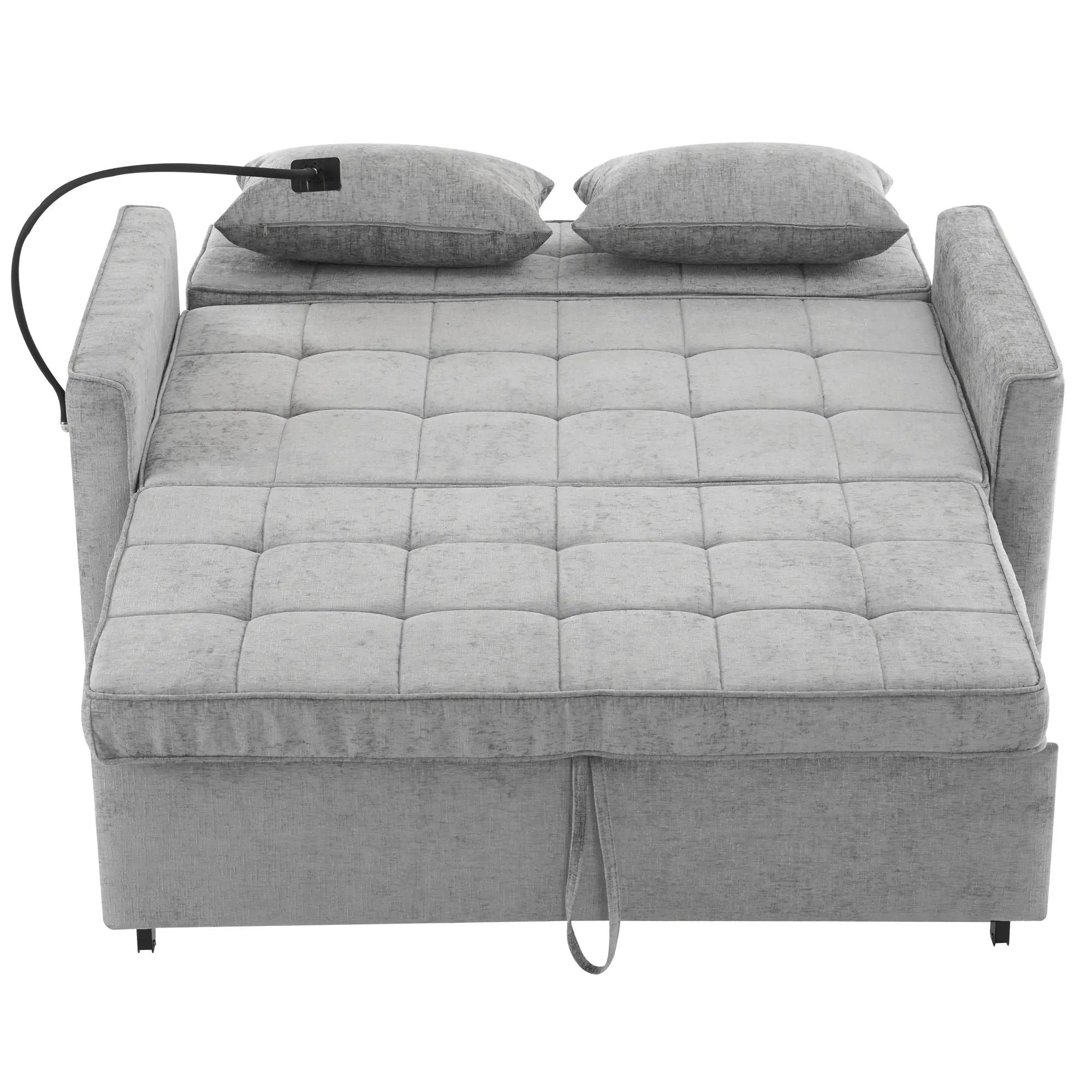 Pull-Out Sleeper Sofa With Reversible Backrest Cushion, Side Pockets, 2 USB Ports And A Phone Holder For Living Room by HouseOfZazla