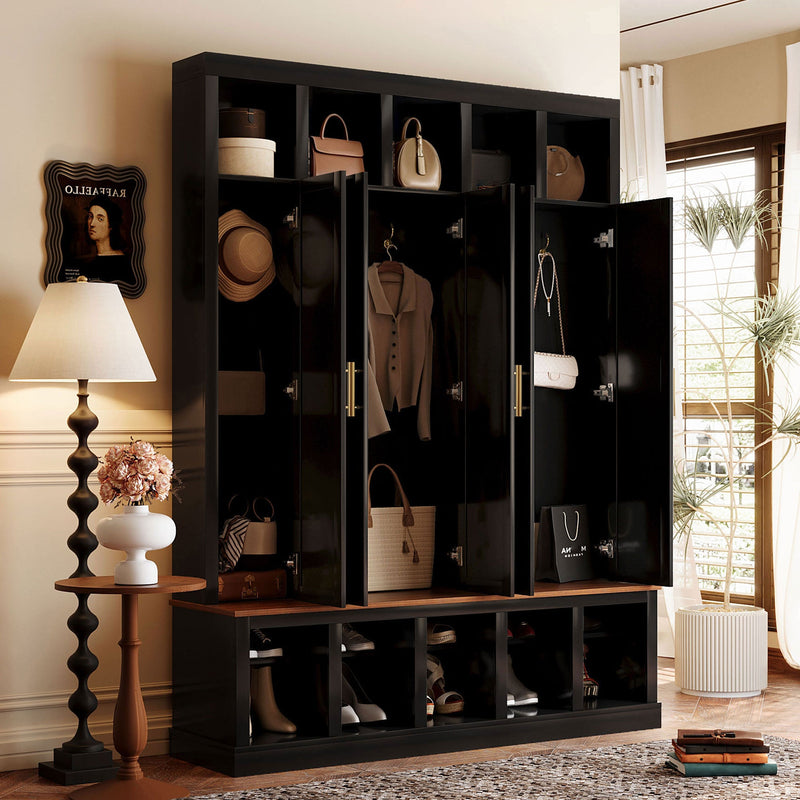 Farmhouse Entryway Storage Cabinet with Coat Closet - Black