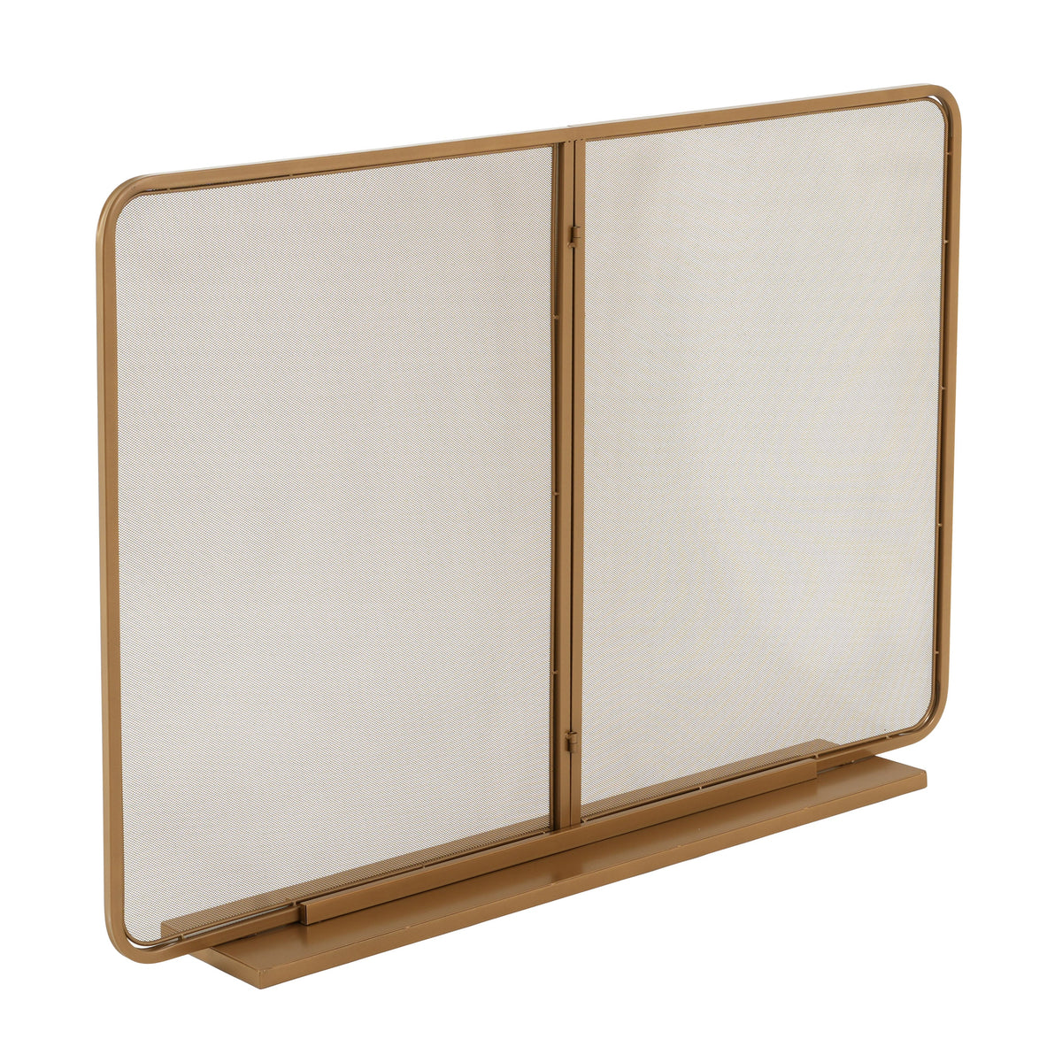 Gold Two‑Panel Freestanding Fireplace Screen with Iron Mesh - Gold, photo 5 of 10