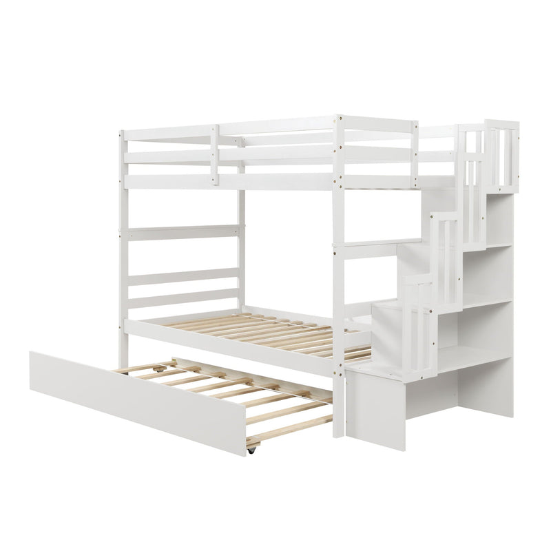 Twin Over Twin Bunk Beds With Twin Trundle And Stairway Storage Function by HouseOfZazla