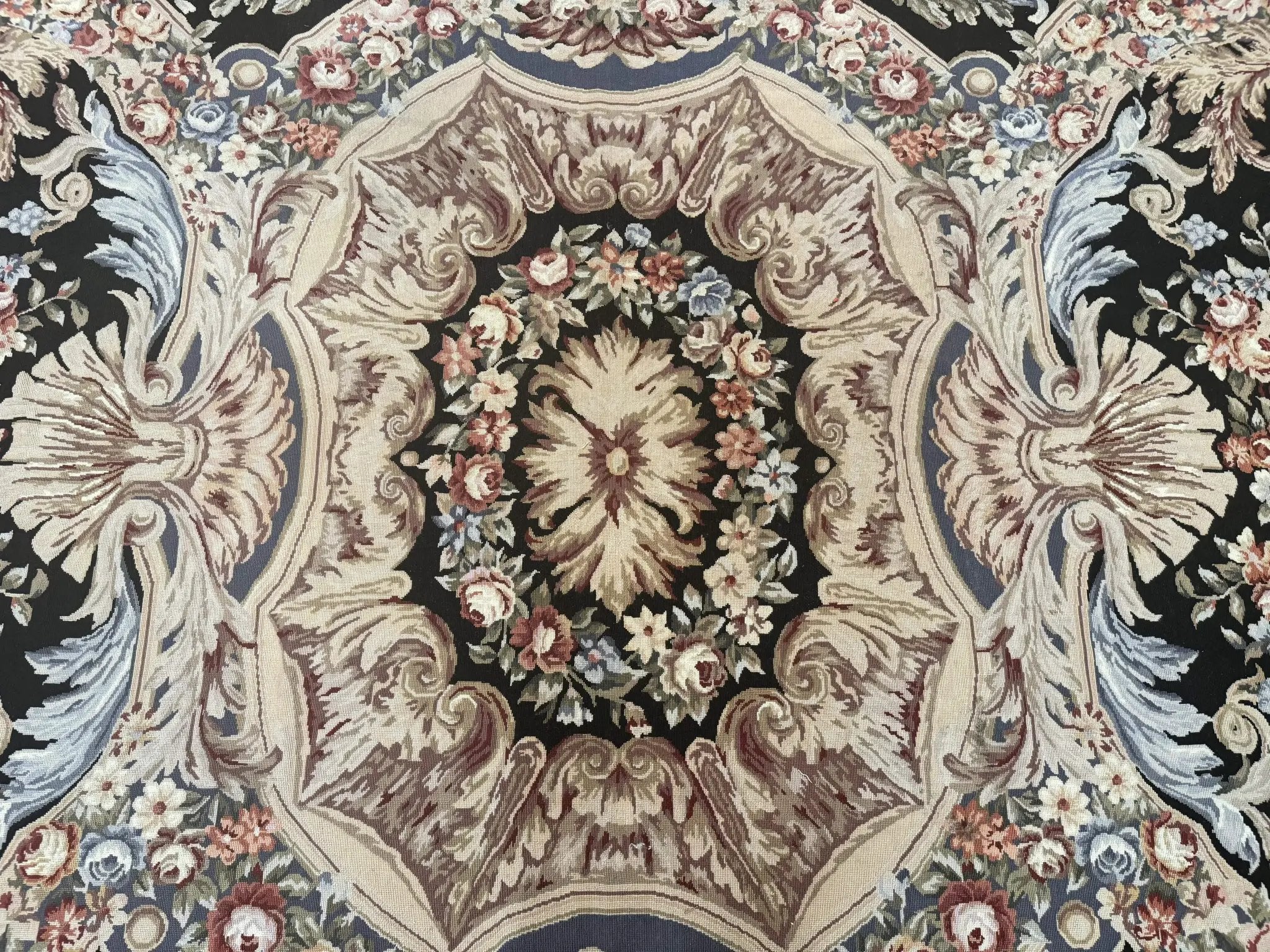 Wonderful Needlepoint Rug 10x14, Large Aubusson Carpet, Floral, Elegant, European Design by Jewel Rugs