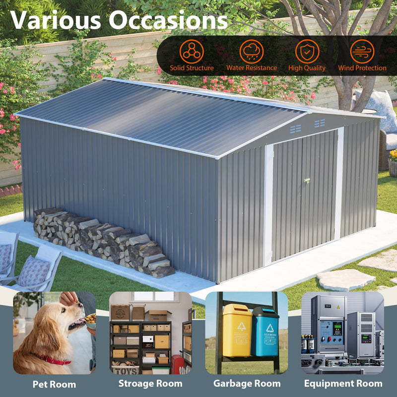 12×14 ft Outdoor Metal Storage Shed by HouseOfZazla