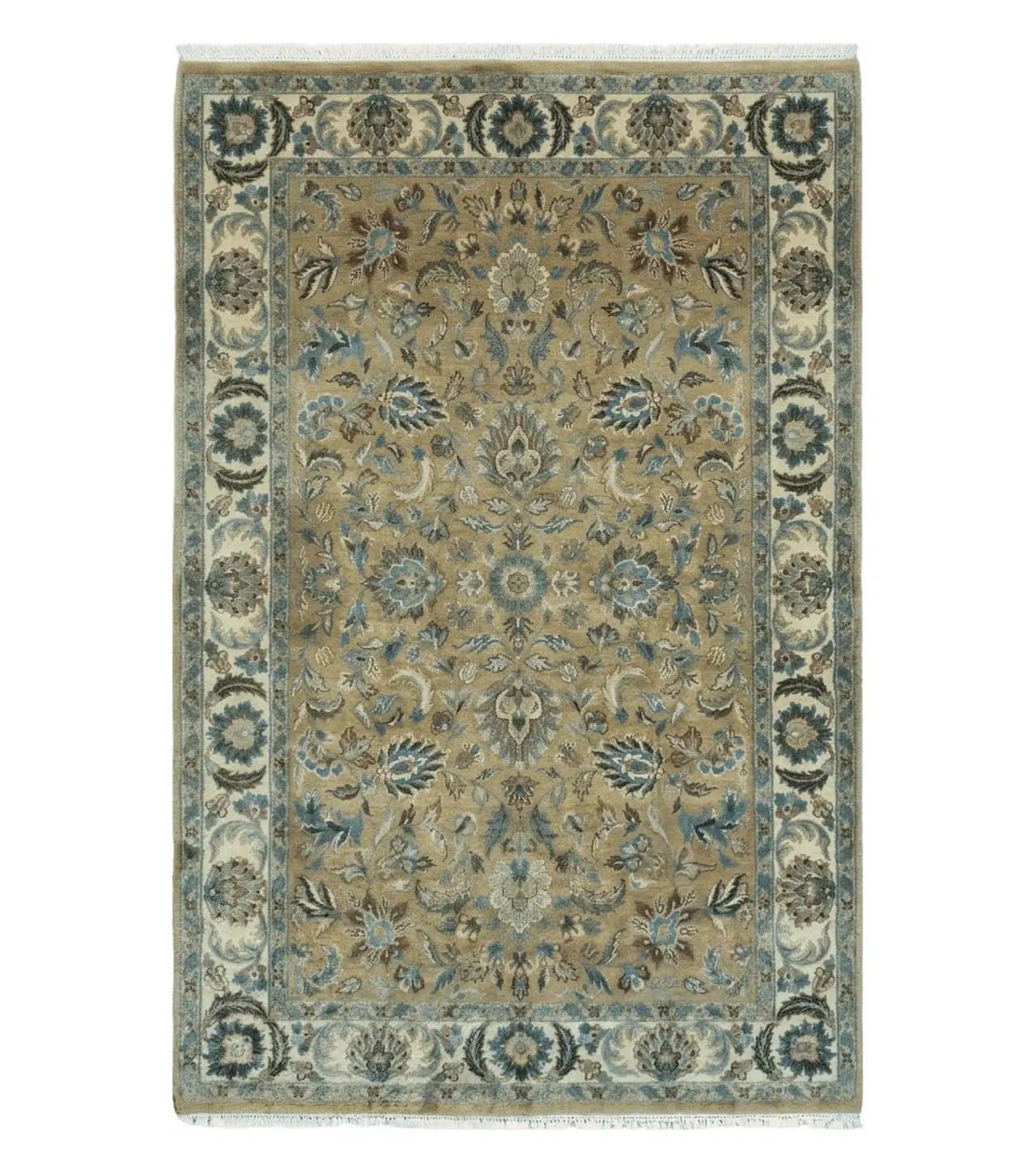 5' 6" X 9' Vintage Handmade Jaipur Indian Floral Oriental Wool Rug Veg Dyes by Jewel Rugs