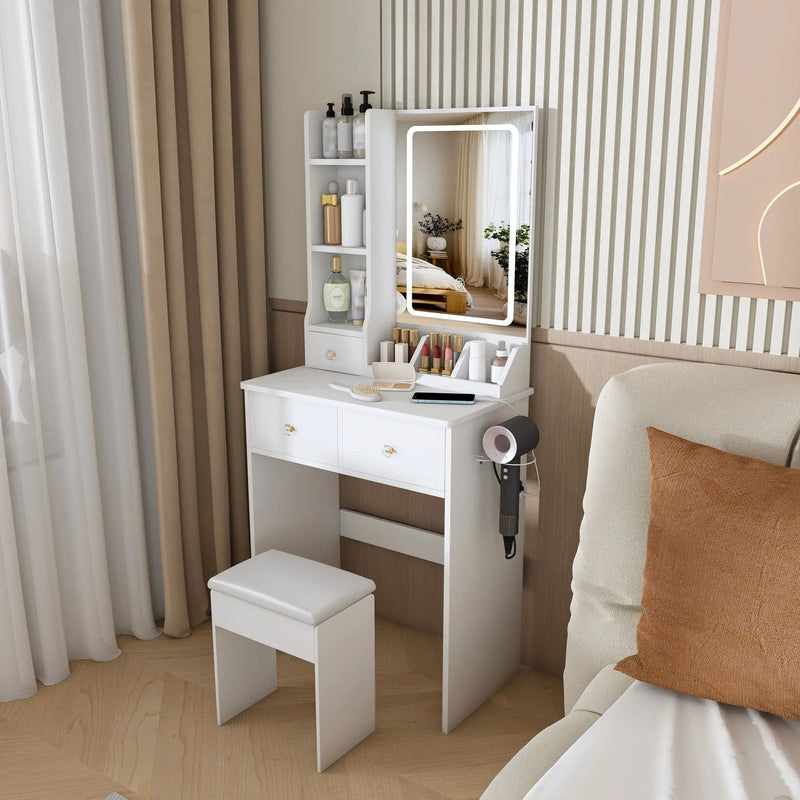 Modern Small Vanity Desk With 3 LED Lighting Modes, 3 Drawers by Unique Piece Furniture