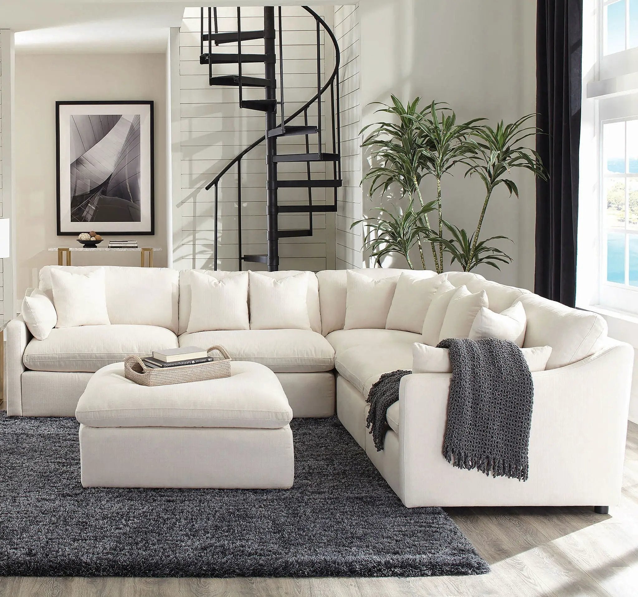 Hobson Square Upholstered Ottoman Ivory by Unique Piece Furniture