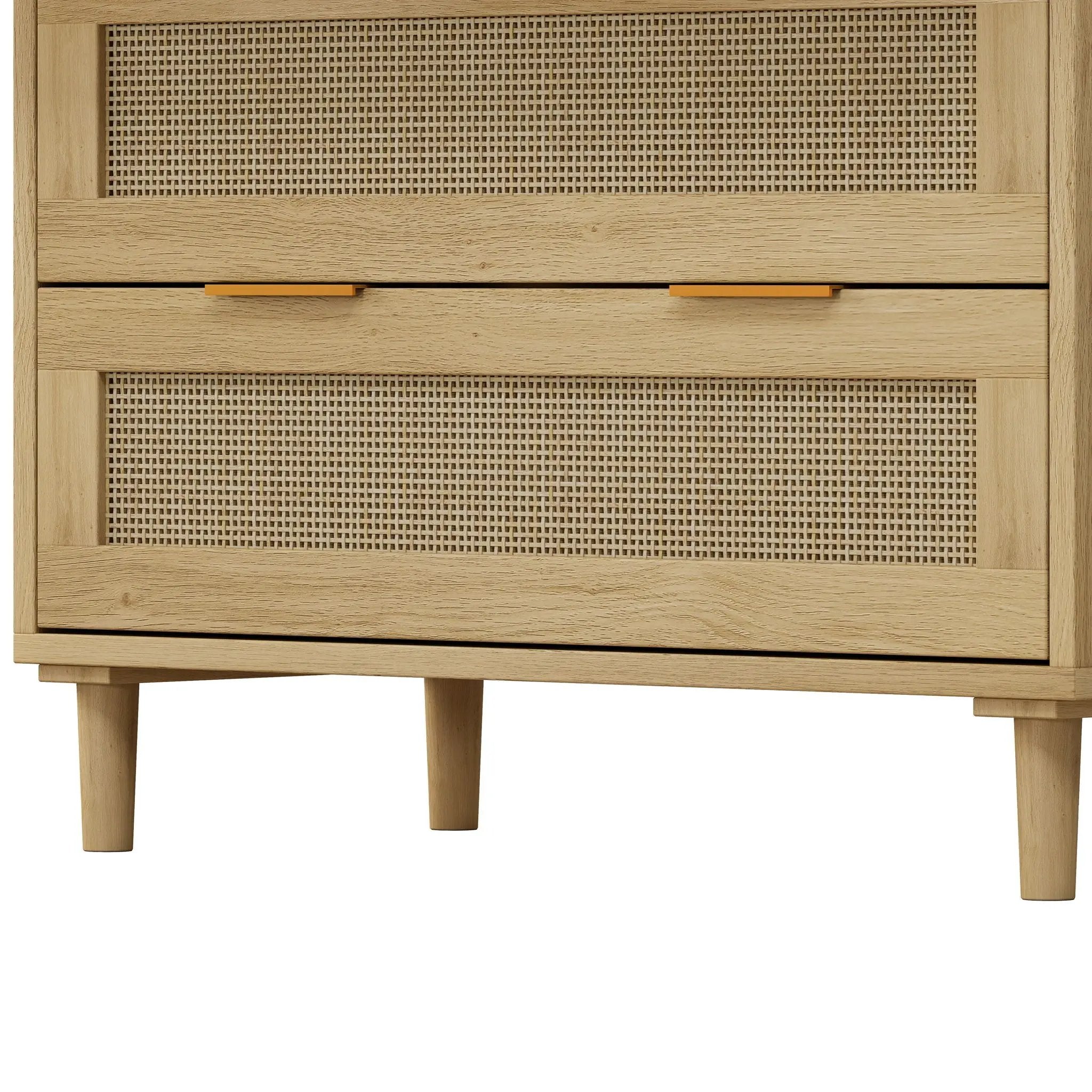 3 Drawer Storage Cabinet With Rattan Drawers For Bedroom, Living Room - Oak by HouseOfZazla