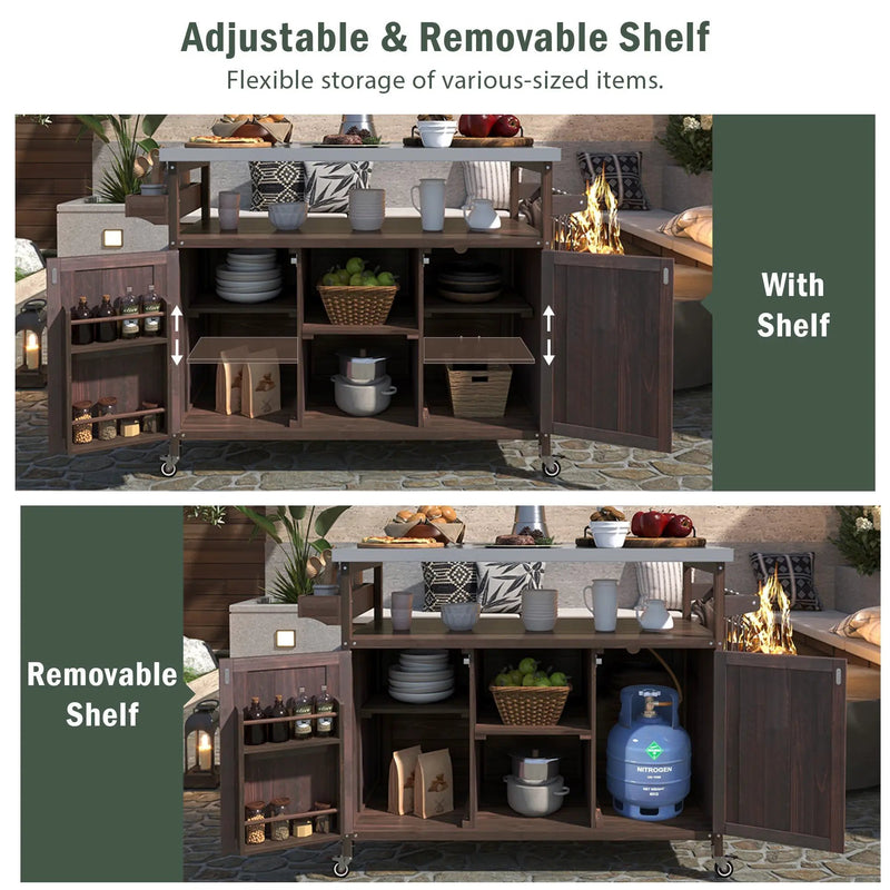 K&K Outdoor Kitchen Island, Rolling Bar Cart & Storage Cabinet by HouseOfZazla