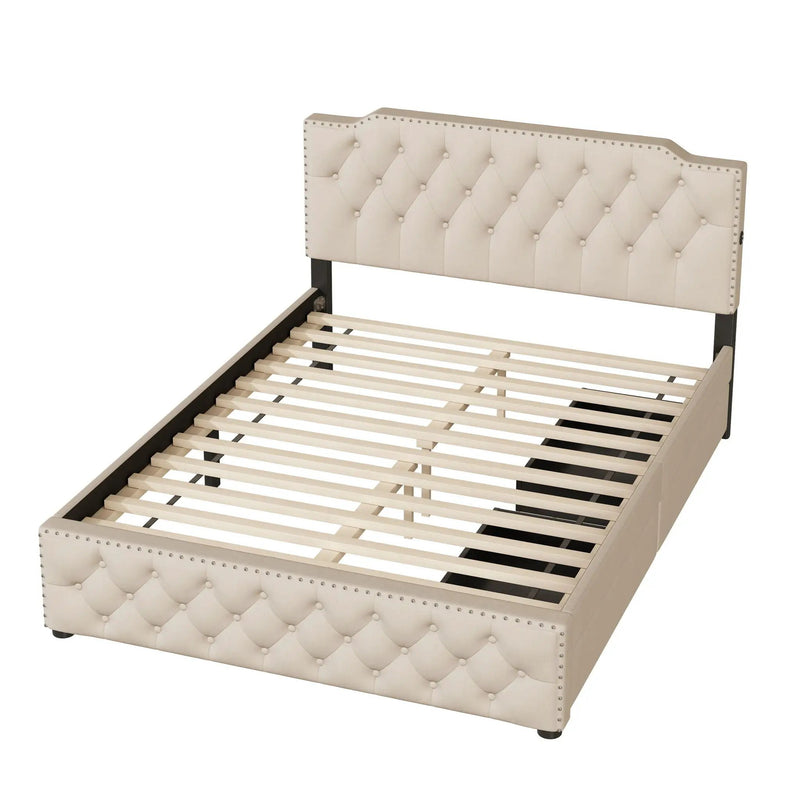 Upholstered Platform Bed With 2 Drawers And 2 Sets Of USB Ports On Each Side, Fabric by Unique Piece Furniture