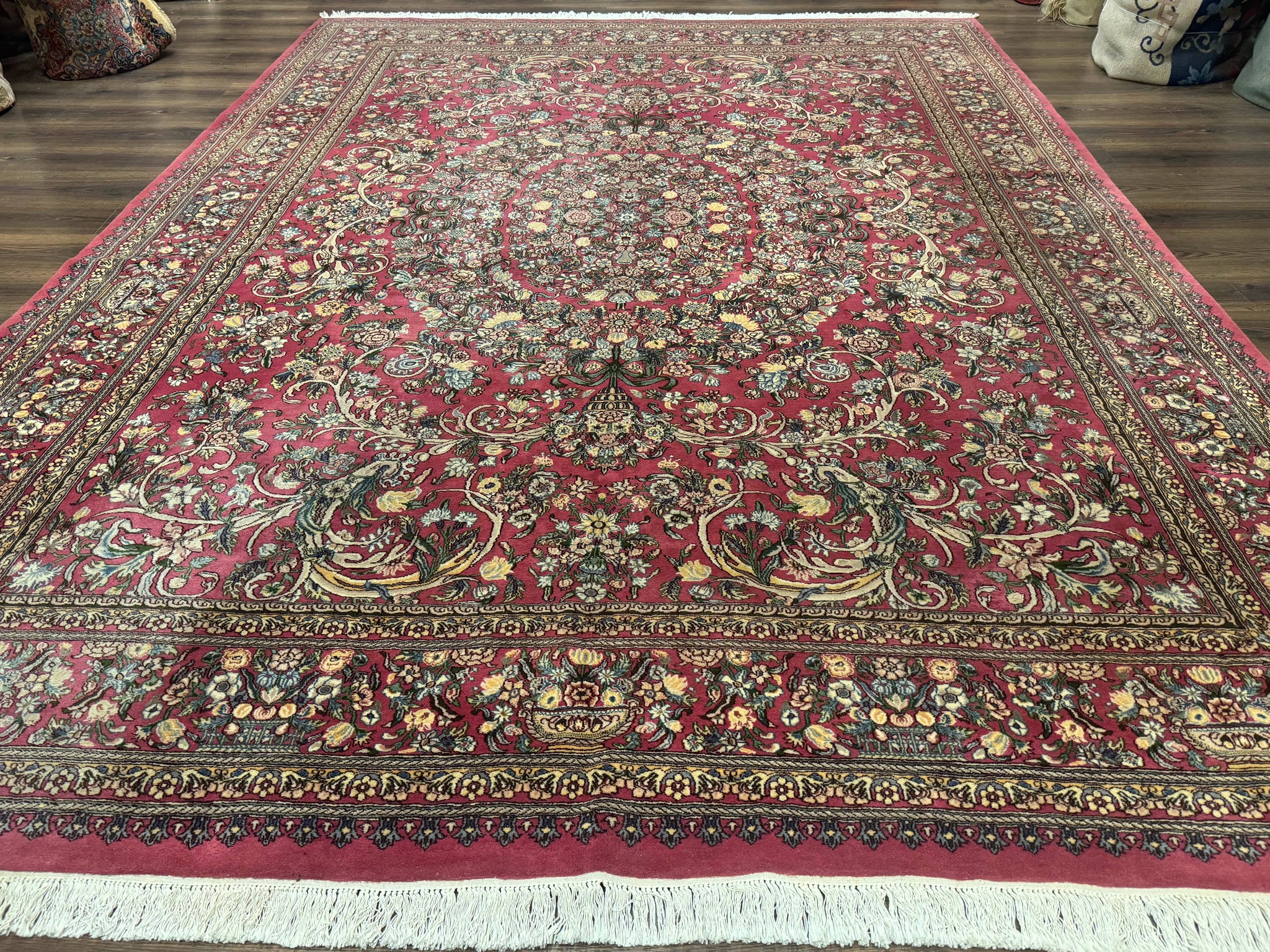 Sino Persian Rug 9x12, Fine 290 KPSI, Rose-Red, Floral Allover by Jewel Rugs