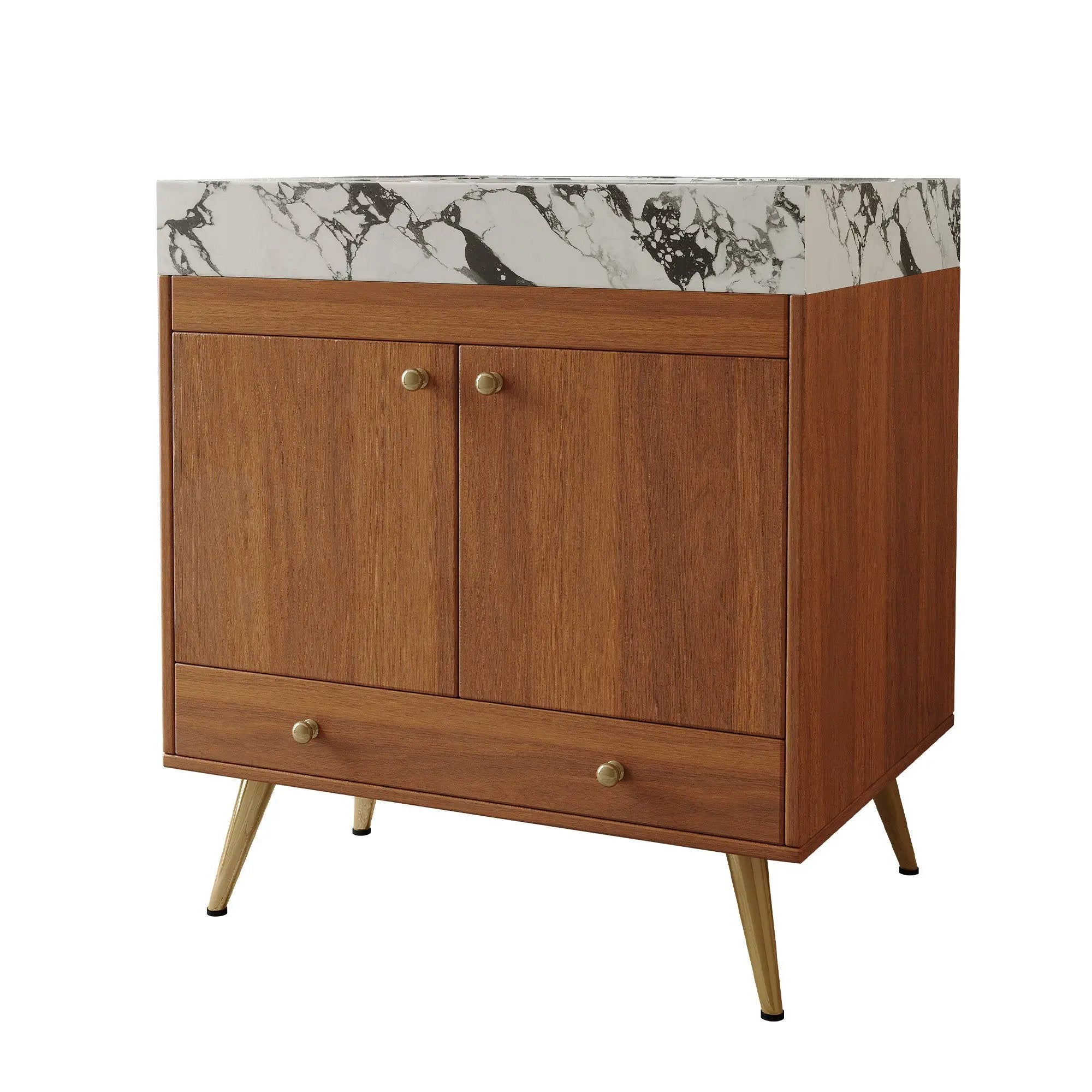 Mid-Century Free-Standing Bathroom Vanity with Faux Marble Top by HouseOfZazla