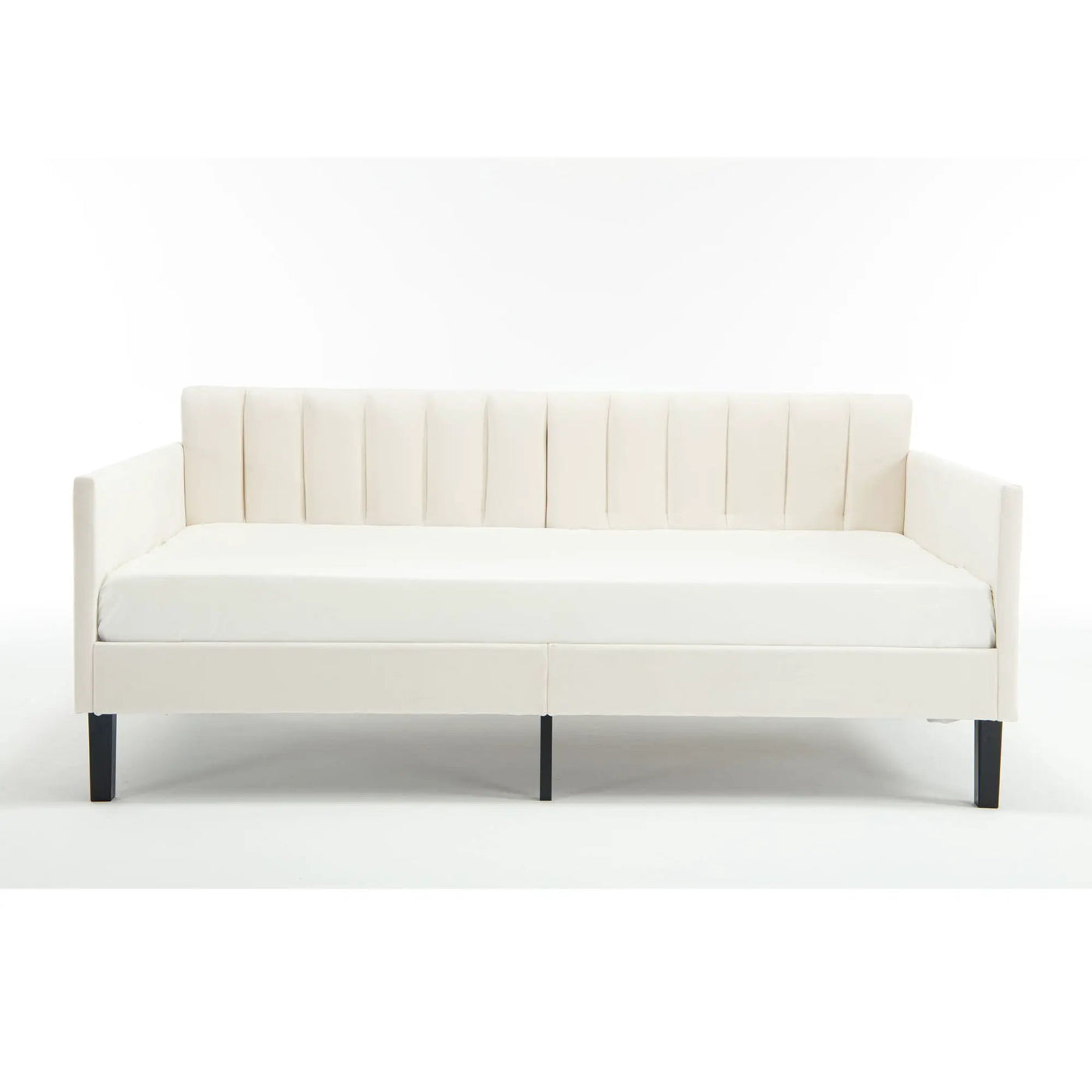 Elena - Boucle Upholstered Daybed, Ribbed Tufted Backrest by HouseOfZazla