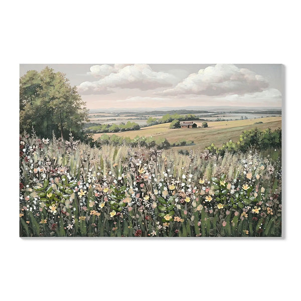 Framed Canvas Wall Art Vintage Decor, Landscape Wall Art - Green / Ivory