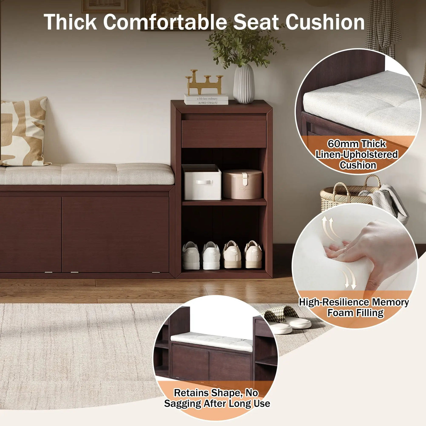 Entryway Storage Bench With Cushion, Drawers & Open Shelves by HouseOfZazla