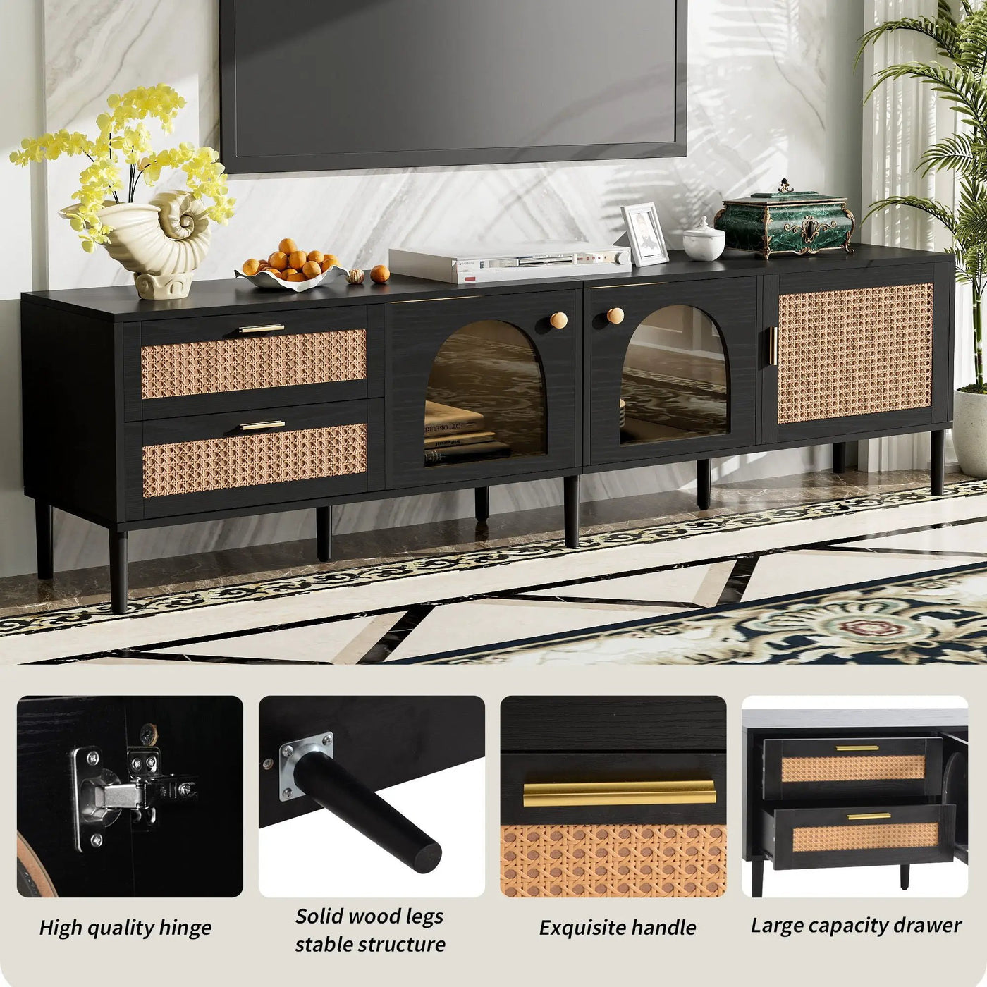 TV Stand With App-Controlled LED Lights, 2 Drawers & Door Storage by HouseOfZazla