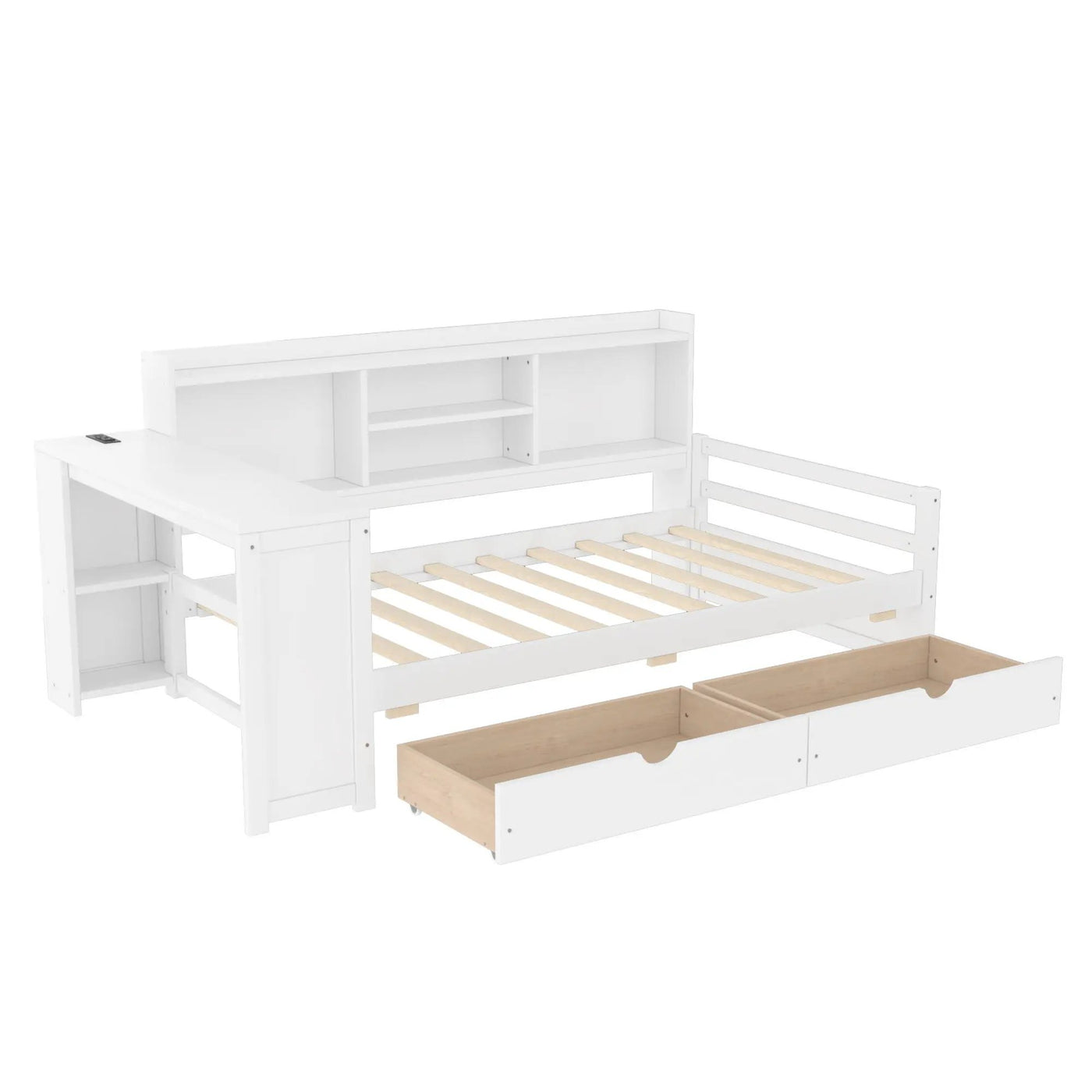 Corner Daybed With Storage Drawers, Desk, Charging Port & Bookcase by HouseOfZazla
