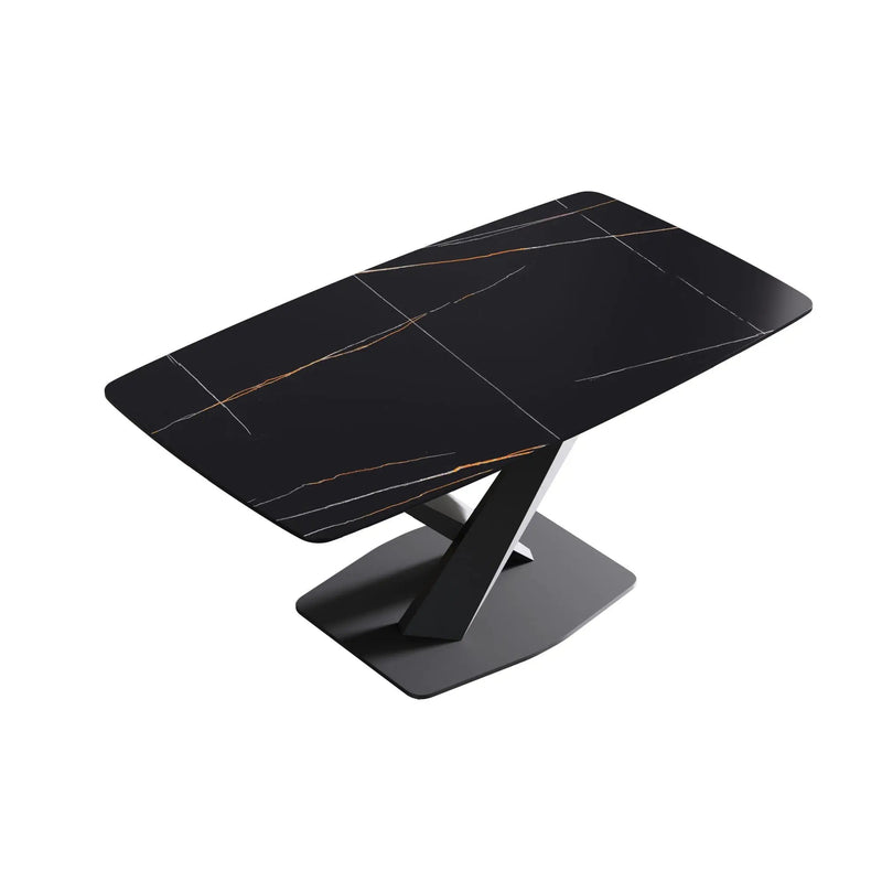63" Artificial Stone Black Curved Black Metal Leg Dining Table - Black by HouseOfZazla