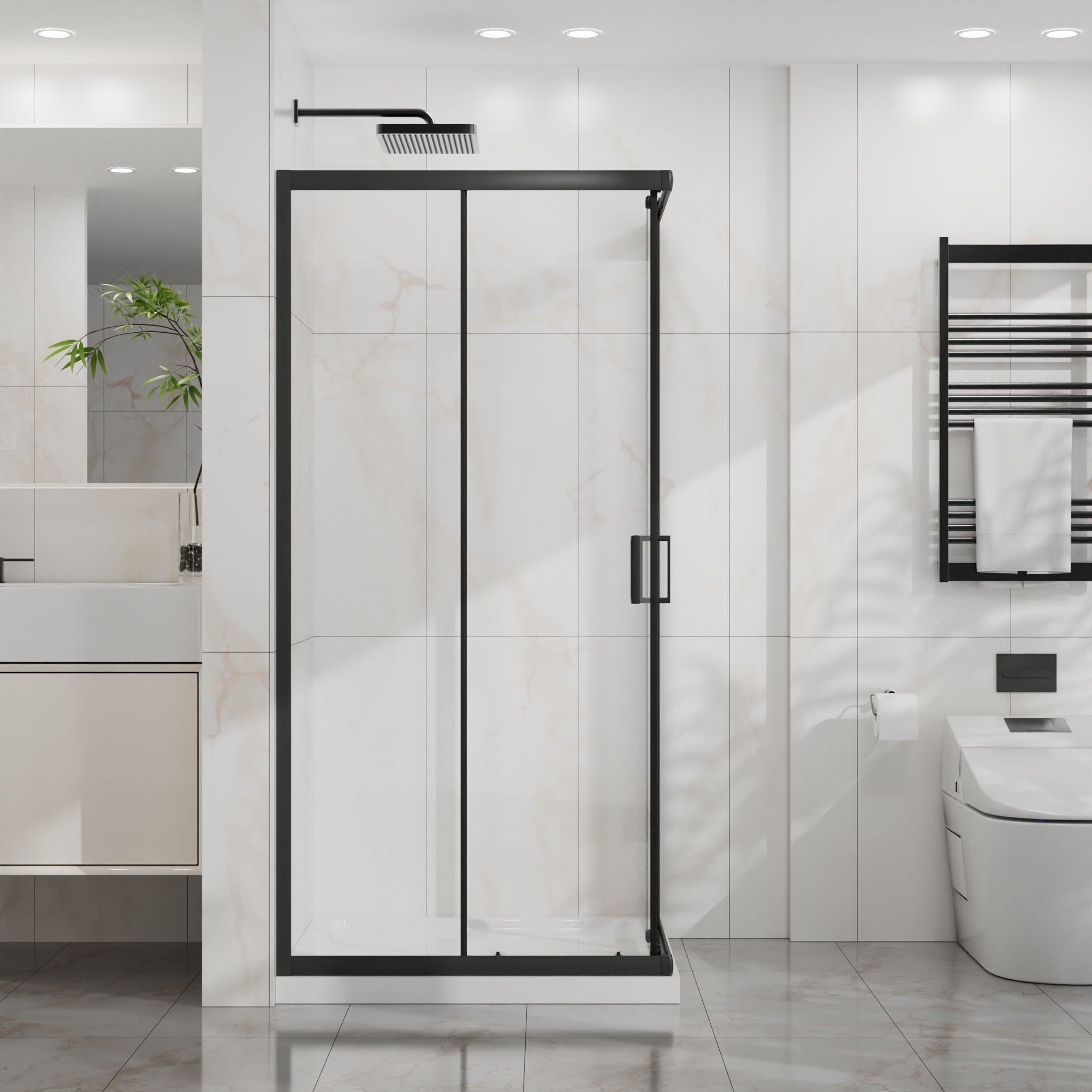 Corner Shower Enclosure With Sliding Door - Matte Black by HouseOfZazla