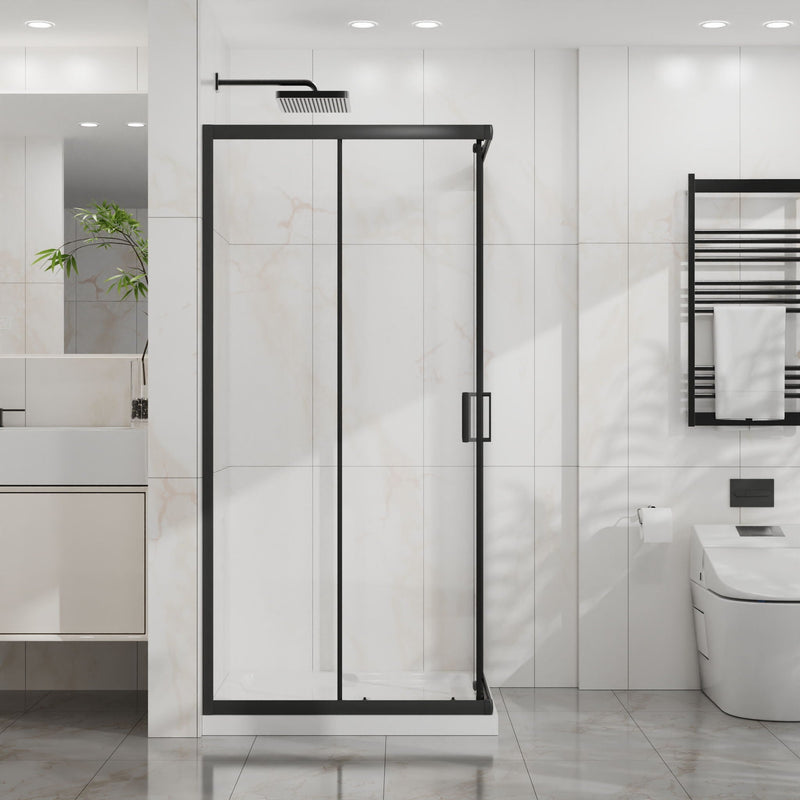 Corner Shower Enclosure With Sliding Door - Matte Black by HouseOfZazla