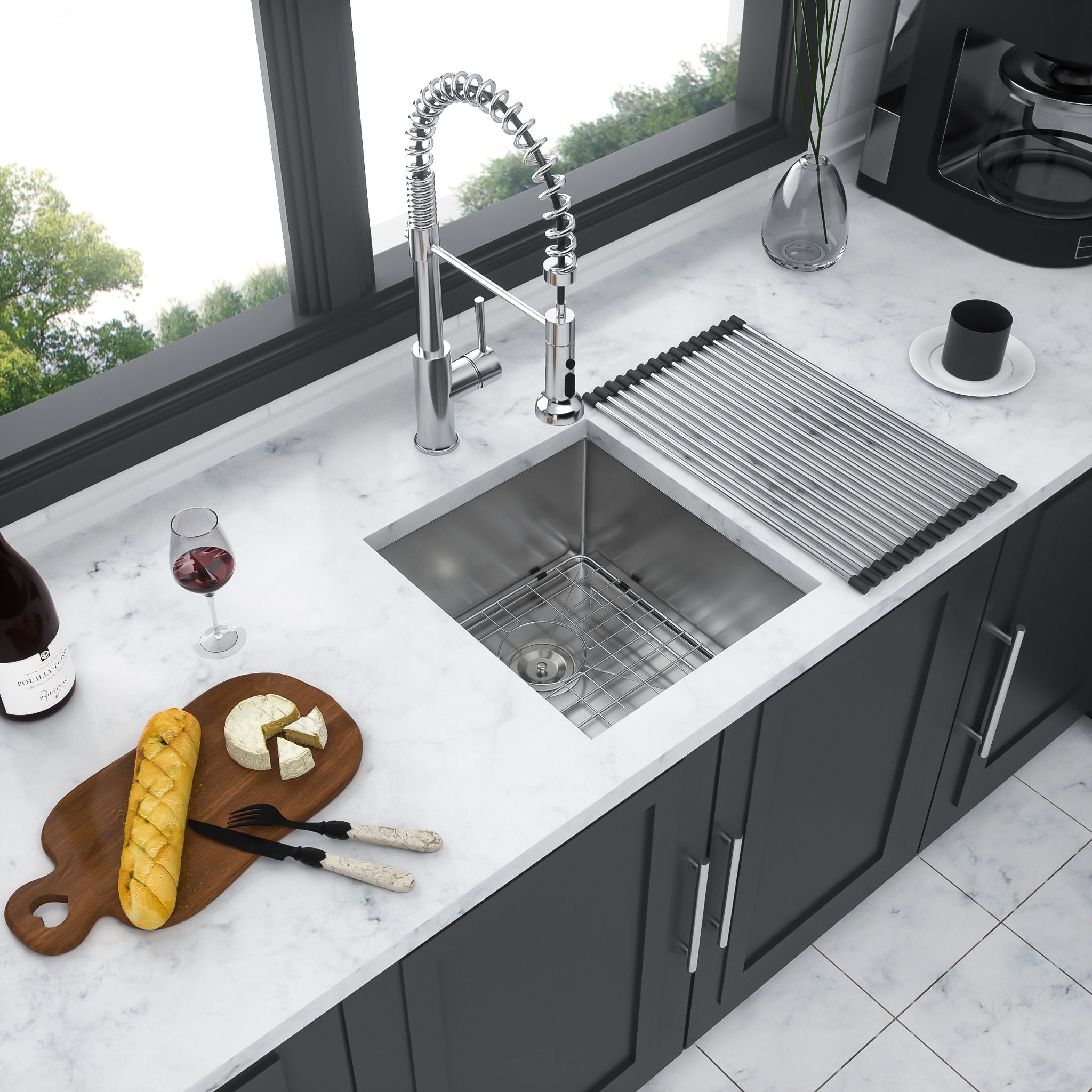 Modern Undermount Stainless Steel Kitchen Sink 16 Gauge, Deep Single Bowl by HouseOfZazla