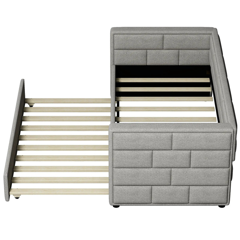 Upholstered Twin Size Daybed With Trundle, Padded Back And Sides - Gray by HouseOfZazla
