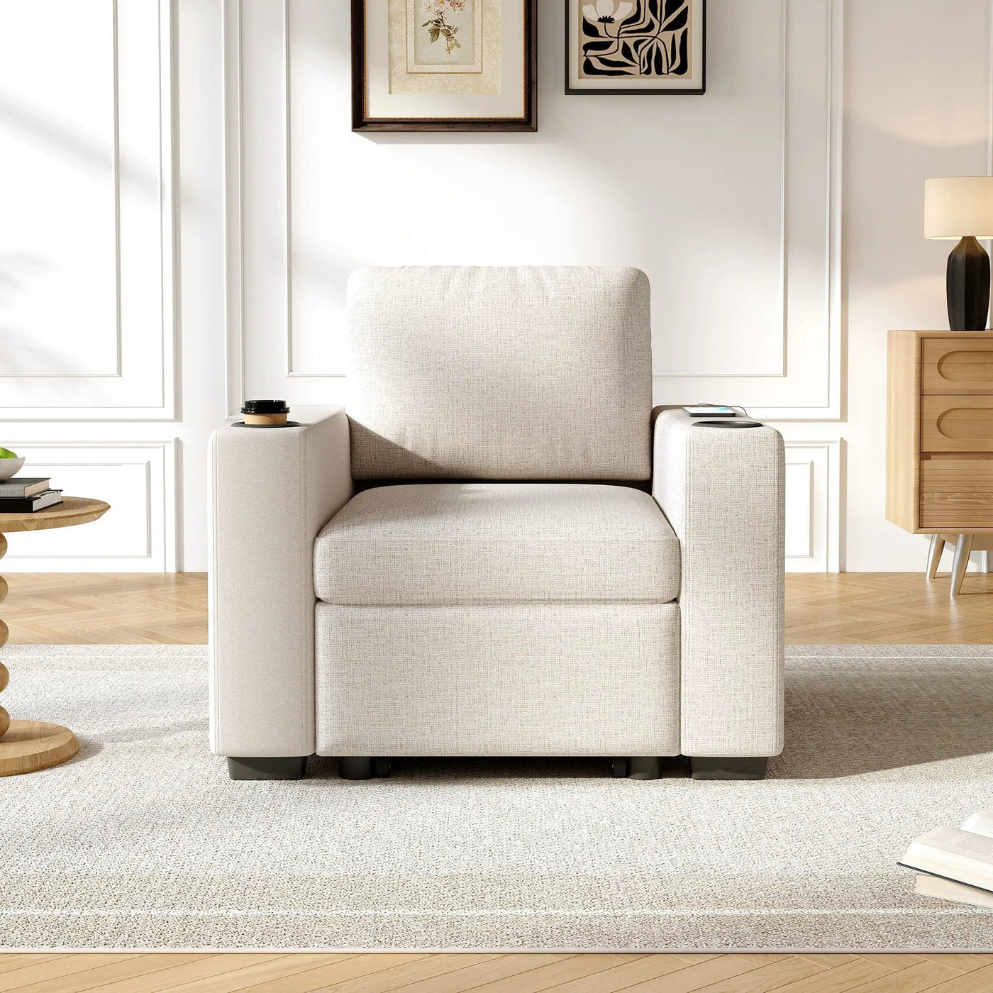 Single Pull Out Sofa Bed With USB Ports And Cup Holders by HouseOfZazla