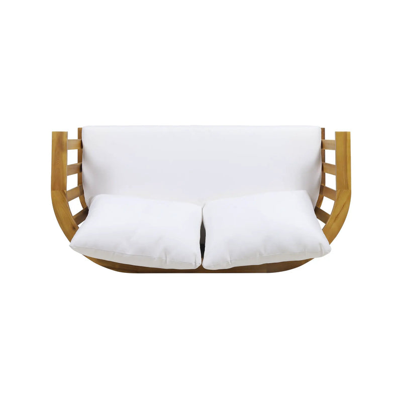 2-Person Outdoor Acacia Wood Patio Seating Group with Cushions and Coffee Table by HouseOfZazla