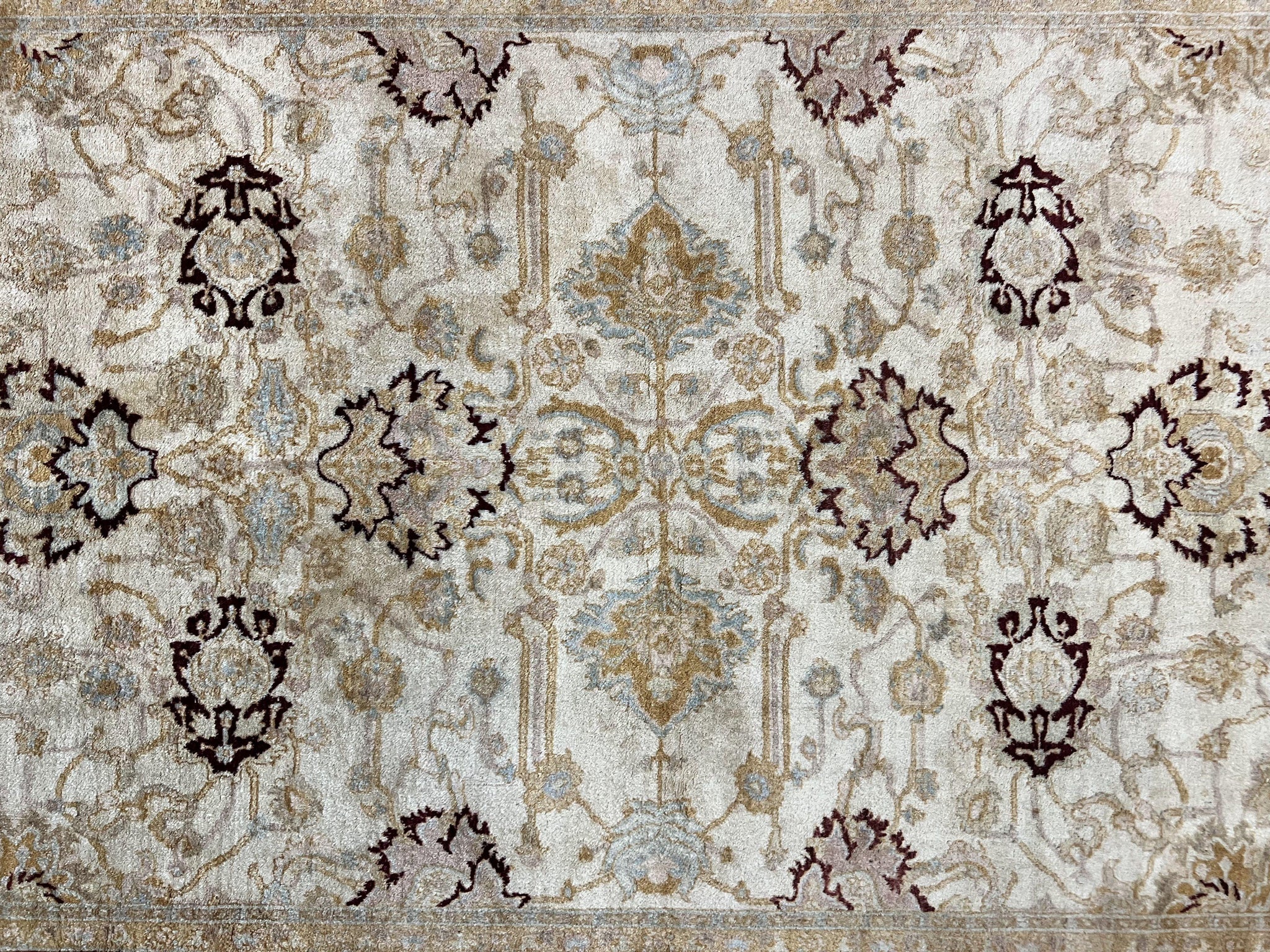 Peshawar Rug 5x7, Beige and Maroon, Vintage Handmade Wool Traditional Carpet 5 x 7 ft, Pakistani Rug, Agra Pattern, Very Fine 260 KPSI by Jewel Rugs