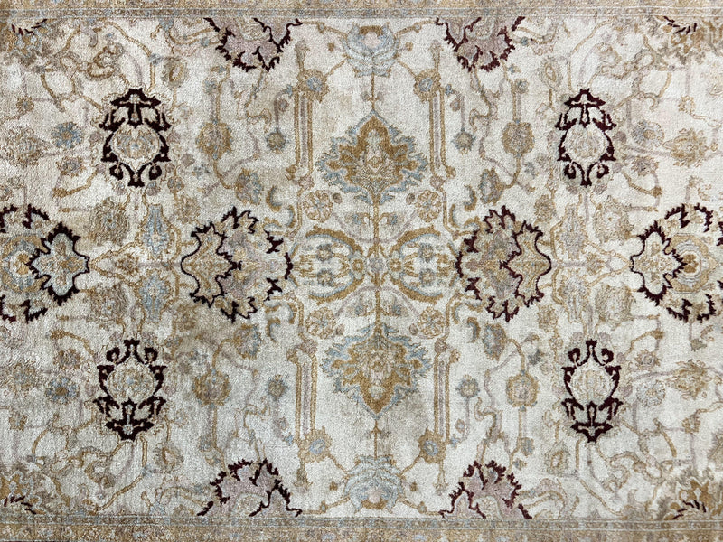 Peshawar Rug 5x7, Beige and Maroon, Vintage Handmade Wool Traditional Carpet 5 x 7 ft, Pakistani Rug, Agra Pattern, Very Fine 260 KPSI by Jewel Rugs